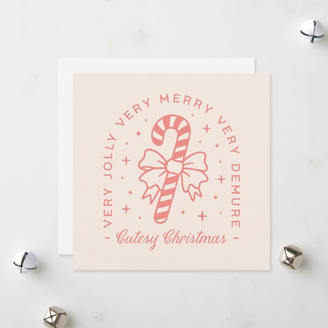 Cutesy demure Christmas coquette pink aesthetic Holiday Card (Front/Back In Situ)