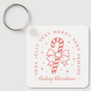 Cutesy demure Christmas coquette pink aesthetic Key Ring