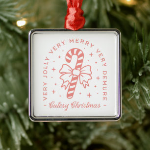 Cutesy demure Christmas coquette pink aesthetic Metal Ornament
