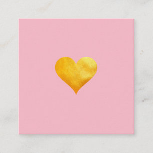Cutesy Gold Heart (pink) Square Business Card