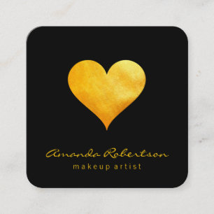 Cutesy Gold Heart Square Business Card
