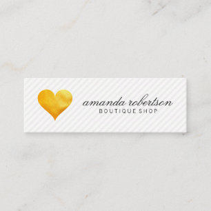 Cutesy Gold Heart Stripe Pattern Mini Business Card