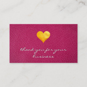 Cutesy Gold Heart Thank You Pink Leather Loyalty Card
