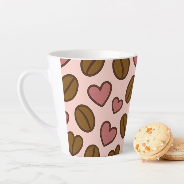 cutesy heart coffee beans girly pattern latte mug (In Situ)