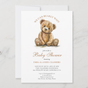 CuteWe Can Bearly Wait Teddy Bear Baby Shower Invitation