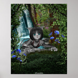 Cutie Anime Kitten Waterfalls 1 Poster