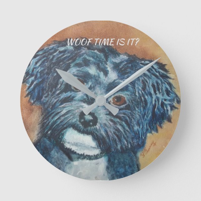 CUTIE BLACK HAVANESE ROUND CLOCK (Front)