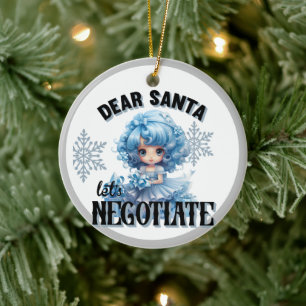 Cutie Blue Dear Santa Christmas  Ceramic Ornament