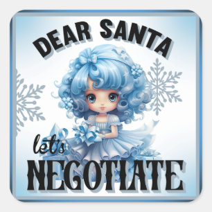 Cutie Blue Dear Santa Christmas Square Sticker