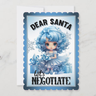 Cutie Blue Dear Santa Christmas  Thank You Card