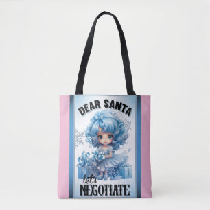 Cutie Blue Dear Santa Christmas Tote Bag