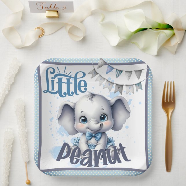 Cutie Blue Elephant - Little Peanut Paper Plate (Wedding)