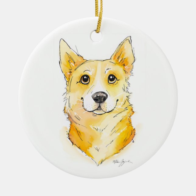 Cutie Corgi Ceramic Ornament (Front)