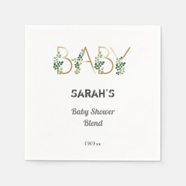 Cutie Elegant Greenery Floral Baby Shower Party  Napkin (Front)