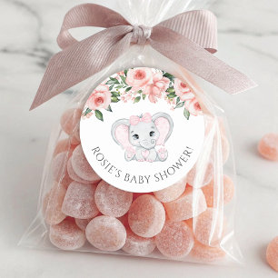 Cutie Elephant Blush Pink Floral Girl Baby Shower Classic Round Sticker