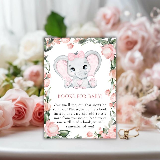 Cutie Elephant Blush Pink Floral Girl Baby Shower Enclosure Card (Cutie Elephant Blush Pink Floral Girl Baby Shower Enclosure Card)