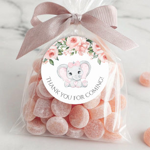 Cutie Elephant Girl Baby Shower Thank You Classic Round Sticker