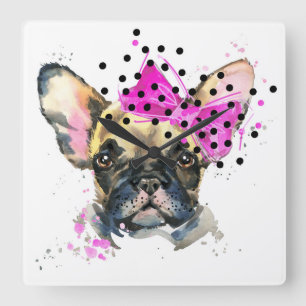 Cutie French Bull Dog Square Wall Clock
