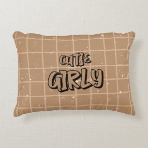 Cutie Girly Brown Gingham Accent Pillow