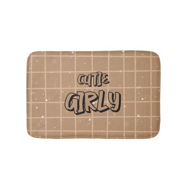 Cutie Girly Brown Gingham Bath Mat (Front)