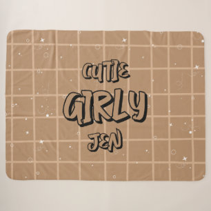 Cutie Girly Brown Gingham Sherpa Blanket