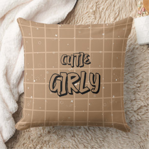 Cutie Girly Brown Gingham Throw Pillow