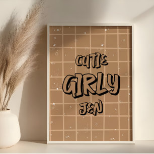 Cutie Girly Brown Gingham Wall Art