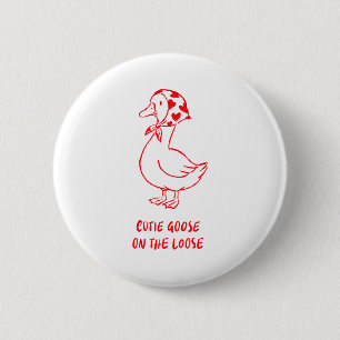 Cutie Goose Valentine Hearts Bandana Cute Barnyard 6 Cm Round Badge