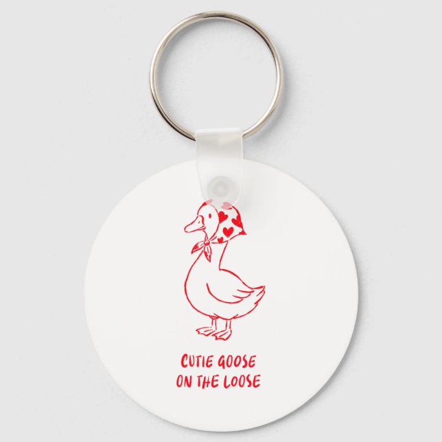 Cutie Goose Valentine Hearts Bandana Cute Barnyard Key Ring (Front)