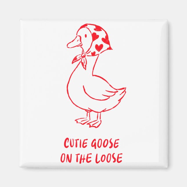 Cutie Goose Valentine Hearts Bandana Cute Barnyard Magnet (Front)