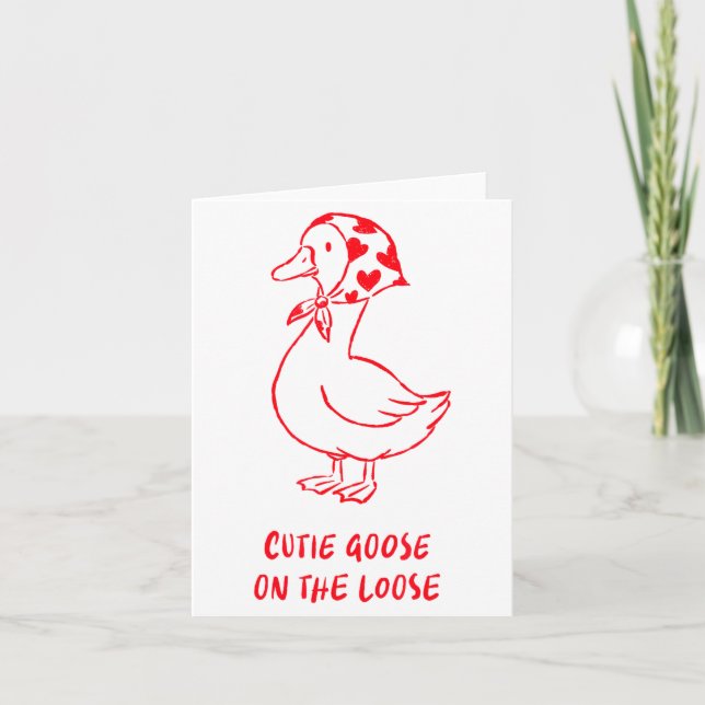 Cutie Goose Valentine Hearts Bandanna Cute Barnyar Card (Front)