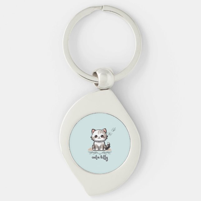 Cutie Kitty Metal Key Ring (Front)