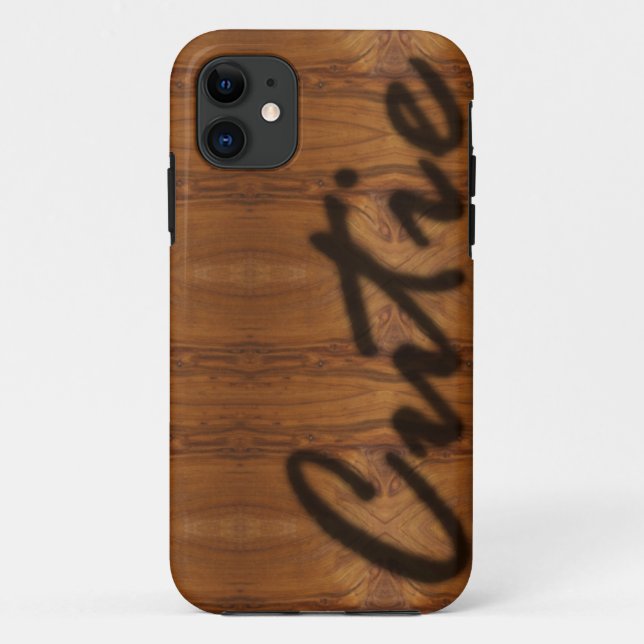 Cutie Modern Script Large font Wood Grain Look Case-Mate iPhone Case (Back)