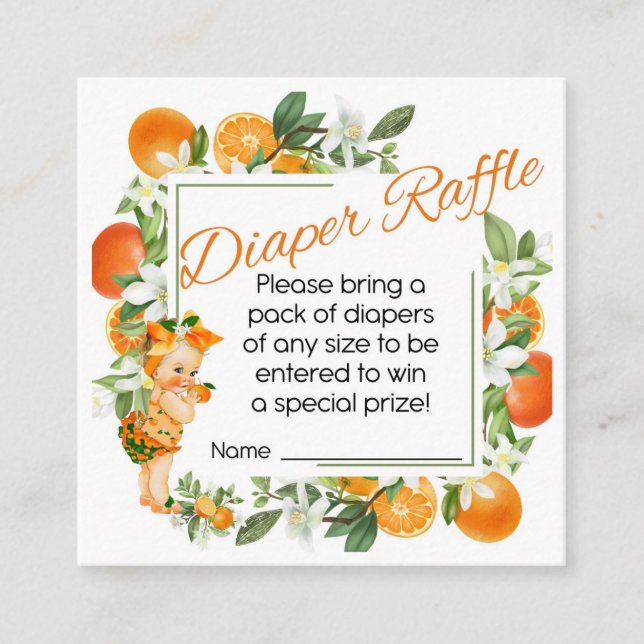 CUTIE Orange Diaper Raffle insert card, shower (Front)