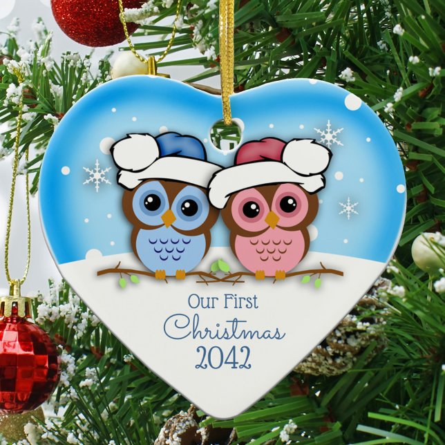 Cutie Owl Couple First Christmas Ornament (Creator Uploaded)