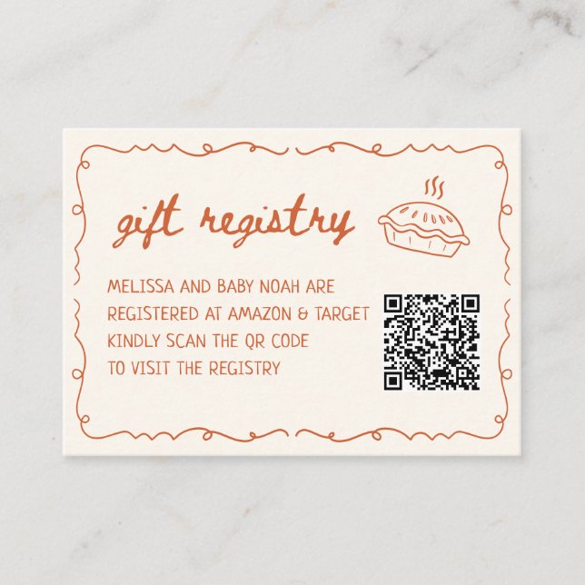Cutie Pie Baby Shower Gift Registry QR Code Enclosure Card (Front)
