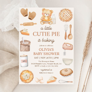 Cutie Pie Baking Teddy Bear Fall Baby Shower Invitation