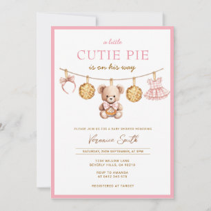 Cutie Pie Bear Girl Baby Shower Invitation