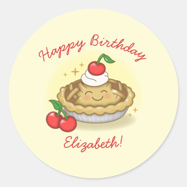 Cutie Pie Birthday Party Kids Cherry Classic Round Sticker (Front)