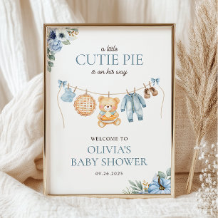 Cutie Pie Blue Fall Boy Baby Shower Welcome Poster
