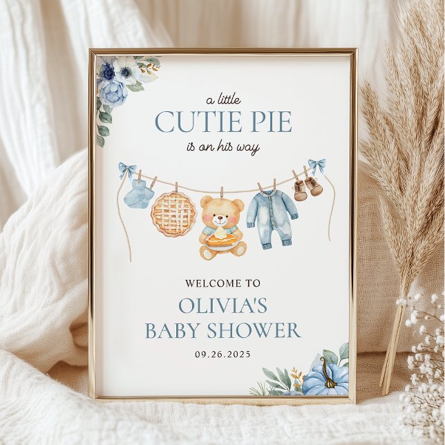 Cutie Pie Blue Fall Boy Baby Shower Welcome Poster (Creator Uploaded)