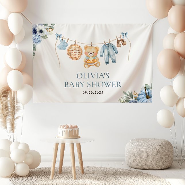 Cutie Pie Blue Fall Teddy Bear Boy Baby Shower Banner (Creator Uploaded)
