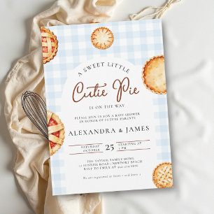 Cutie Pie Blue Gingham Coed Fall Baby Shower Invitation