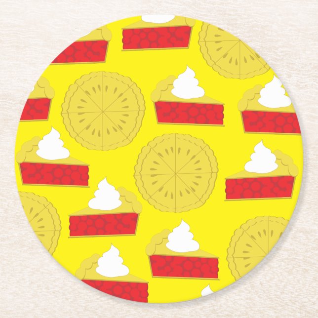 Cutie Pie Cherry Birthday Party Round Paper Coaster (Front)