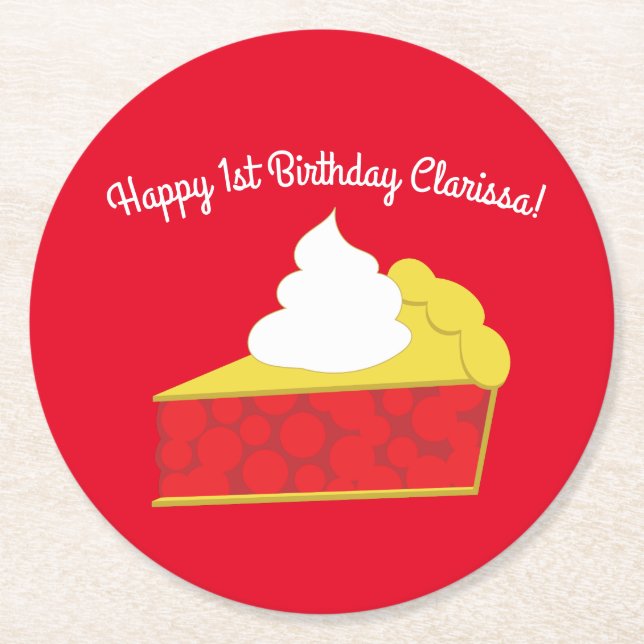 Cutie Pie Cherry Birthday Party Round Paper Coaster (Front)