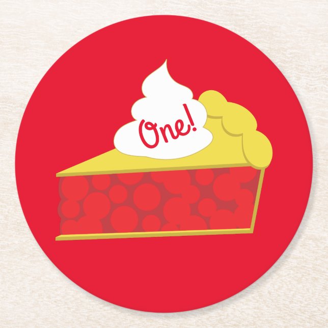 Cutie Pie Cherry Kid's Birthday Party Round Paper Coaster (Front)