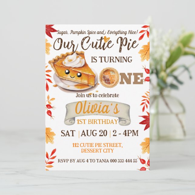Cutie Pie Fall 1st Birthday Girl Boy First Autumn Invitation (Standing Front)