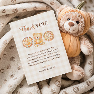 Cutie Pie Gingham Teddy Bear Fall Baby Shower Thank You Card