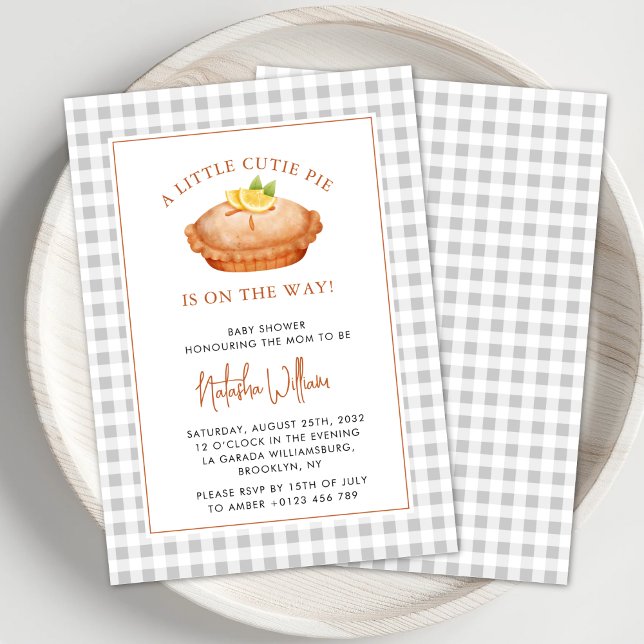 Cutie Pie Grey Chequered Fall Baby Shower Invitation (Creator Uploaded)