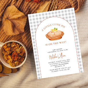 Cutie Pie Grey Gingham Chequered Fall Baby Shower Invitation